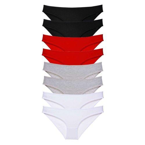 8 adet Süper Eko Set Likralı Kadın Slip Külot Siyah Kırmızı Gri Beyaz