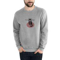 Kuşlar Ile Kravat Huysuz Kedi Grumpy Baskılı Gri Erkek Sweatshirt
