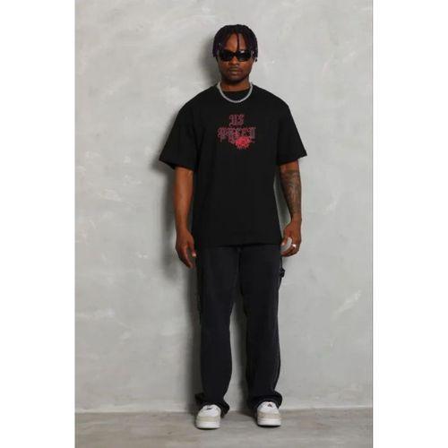 Erkek Baskılı T-Shirt Kısa Kol Bisiklet Yaka Regular Fit Rahat Kalıp Günlük Tişört - Siyah