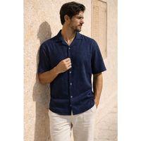 Doris Oversize Kalıp Odessa Kumaş Resort Yaka Kısa Kollu Erkek Gömlek - Lacivert