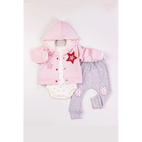 Yıldız Nakışlı Kapişonlu Kız Bebek Takımı