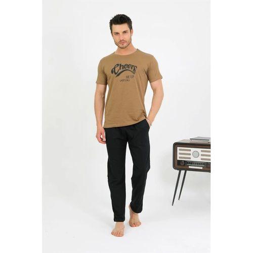 Erkek Pamuk Kısa Kol Pijama Takım Vizon