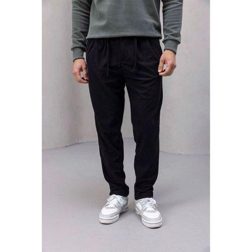 Roy Regular Fit Beli Lastikli Fitilli Kadife Kumaş Fermuarlı Jogger Erkek Pantolon - Siyah