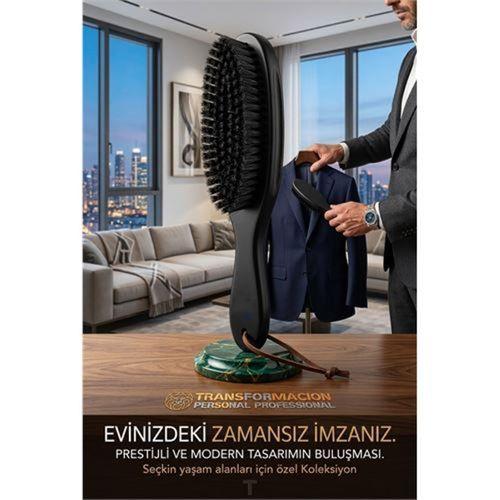 Siyah Ahşap Elbise Fırçası - Premium Deri İpli Pantolon ve Ceket Bakımı 722944