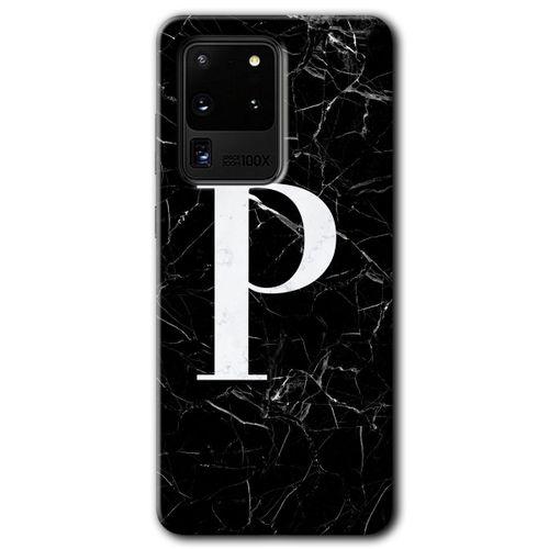 Galaxy S20 Ultra Kılıf HD Desen Baskılı Arka Kapak - Siyah Mermer Desenli P Harfi