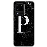 Galaxy S20 Ultra Kılıf HD Desen Baskılı Arka Kapak - Siyah Mermer Desenli P Harfi
