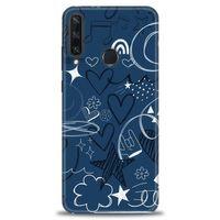 Huawei Y6P Kılıf HD Baskılı Kılıf - Notalar ve Kalpler Mavi + Tam Ekran Koruyucu