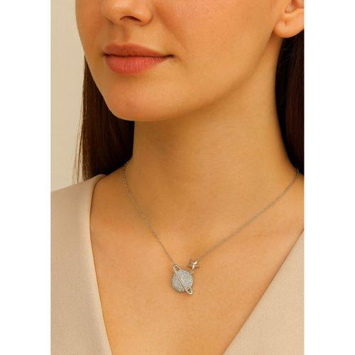 Gezegen Kolye Beyaz Taşlı Gümüş Kadın Kolye