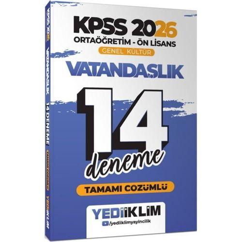 2026 KPSS Ortaöğretim Ön Lisans Genel Kültür Vatandaşlık Tamamı Çözümlü 14 Deneme Yediiklim Yayınları