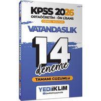 2026 KPSS Ortaöğretim Ön Lisans Genel Kültür Vatandaşlık Tamamı Çözümlü 14 Deneme Yediiklim Yayınları