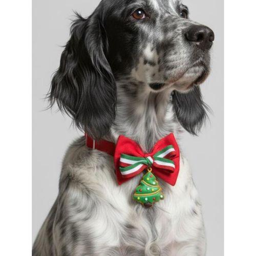 Yılbaşı Agaçı Köpek Papyon Tasması | Kırmızı Fiyonk Boyun Aksesuarı | Noel Temalı Köpek Süsü | Orta ve Büyük Irklar İçin