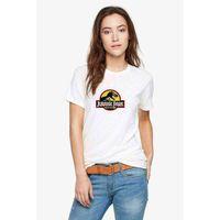 Jurassic Park Logo Black Yellow Red Baskılı Beyaz Kadın Tshirt