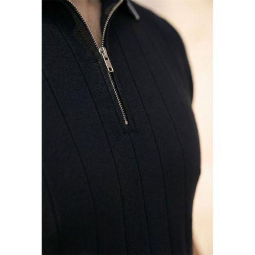 Jared Yakası Şeritli Dik Çizgili Yarım Fermuar İnce Triko Erkek T-Shirt - Siyah