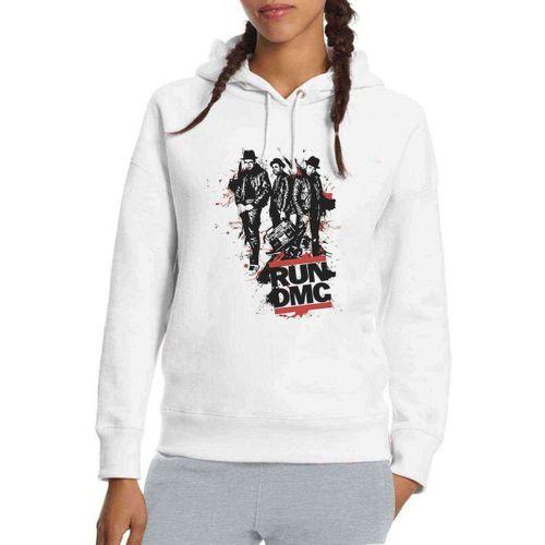 Run DMC Baskılı Beyaz Kadın Kapşonlu Sweatshirt
