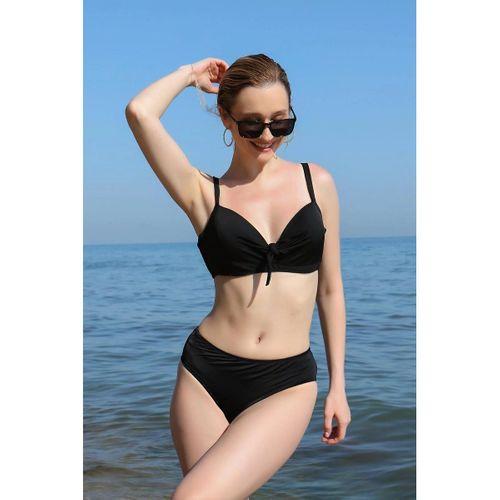 Kadın İçi Boş Fiyonklu Kaplı Siyah Alt Üst Bikini Takım