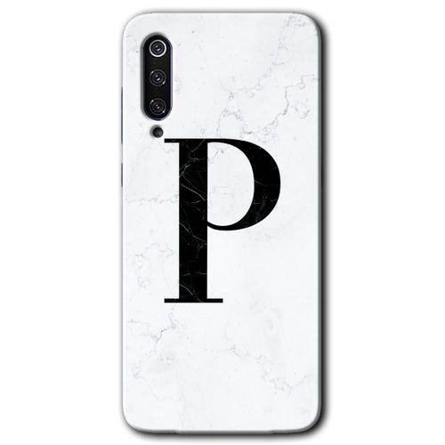 Xiaomi Mi 9 Kılıf HD Desen Baskılı Arka Kapak - Beyaz Mermer Desenli P Harfi