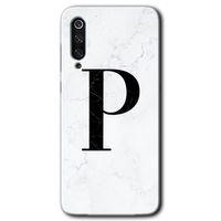Xiaomi Mi 9 Kılıf HD Desen Baskılı Arka Kapak - Beyaz Mermer Desenli P Harfi