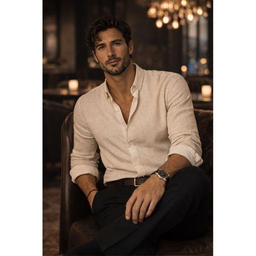 Bien Pamuk Keten Erkek Gömlek - Bej