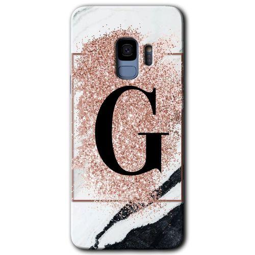 Galaxy S9 Kılıf HD Desen Baskılı Arka Kapak - Pembe Mermer Desenli G Harfi + Kırılmaz Cam