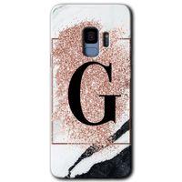 Galaxy S9 Kılıf HD Desen Baskılı Arka Kapak - Pembe Mermer Desenli G Harfi + Kırılmaz Cam