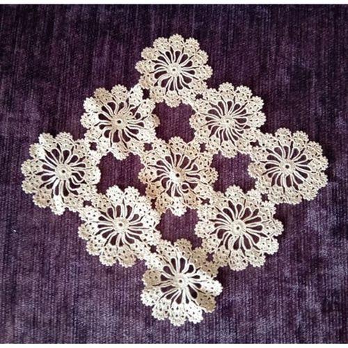 El İşi Dantel Çiçekli Tığ İşi Bej 16X17Cm