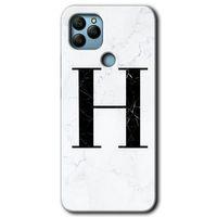 General Mobile GM 22 Plus Kılıf HD Desen Baskılı Arka Kapak + Temperli Cam - Beyaz Mermer Desenli H Harfi