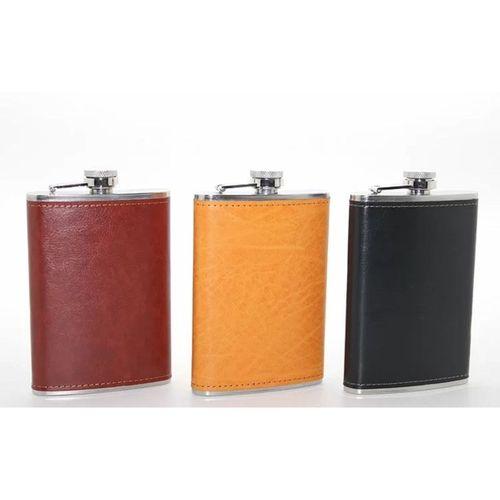 Paslanmaz Çelik Tekli 9 Oz Derili Matara