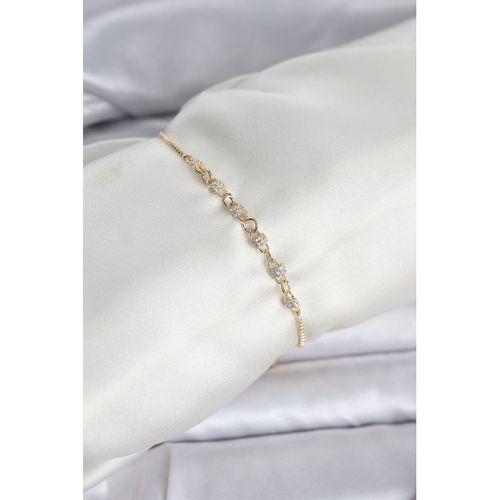 Gold Renk Zincir Model Zirkon Taşlı Pirinç Asansörlü Kadın Bileklik