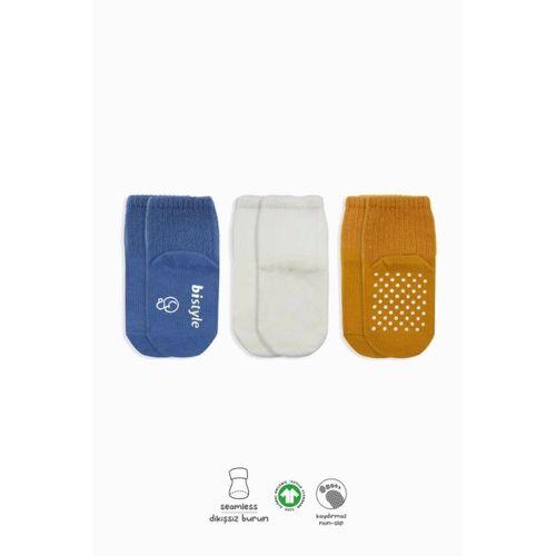 Kaymaz Penye Soket Çorap 3’lü İndigo Ekru Hardal, Şık ve Yumuşak