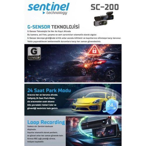 Sentinel SC-200 2K AHD Çift Kameralı Araç İçi Kamera | Wi-Fi, Gece Görüş, 24 Saat Park Modu, 170° Geniş Açı