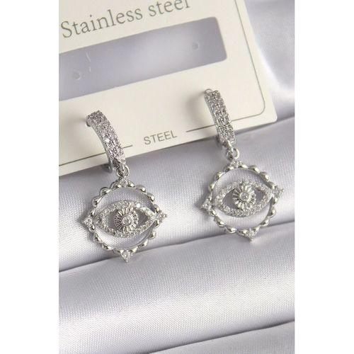 pilelistore Pirinç Gümüş Renk Zirkon Taşlı Göz Model Kadın Kolye - TJ-BKP9734