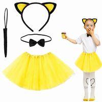 Sarı Renk Kedi Kostüm Seti - Tütü, Taç, Papyon, Kuyruk