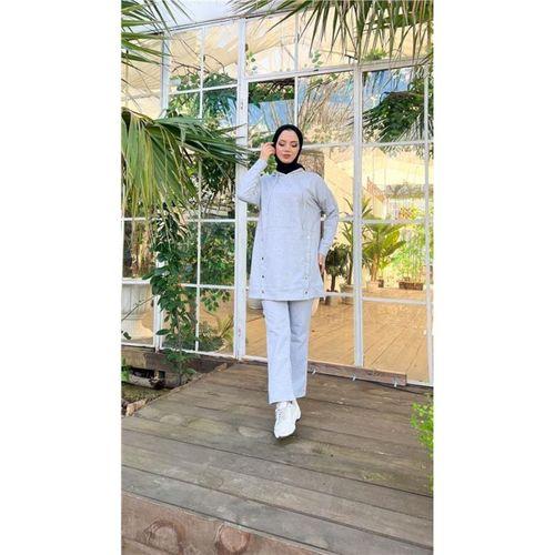 Kapşonlu Çıtçıt Detaylı Kısa Sweat Pantolon İkili Tesettür Eşofman Takımı - 03079.008 - Gri