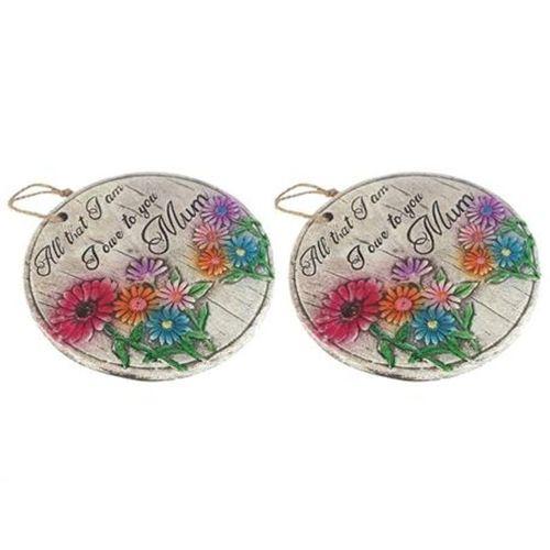 2 Adet Asılabilir Balkon Ve Bahçe Süsü Papatyalı,Anne Temalı Yuvarlak 15X15X1,1Cm Duvar Süsü,Taşı Balkon,Bahçe Ve Oda Dekor  Hoşgeldiniz Tablo,Tabela