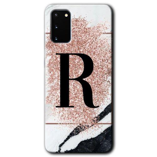 Samsung Galaxy S20 HD Baskılı Kılıf + 9D Tam Ekran Koruyucu - Pembe Mermer Desenli R Harfi