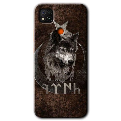 MRCİLETİSİM Xiaomi Redmi 9c Kılıf Kapak - Bozkurt Göktürk +Hayalet Ekran Yandan Gözükmez