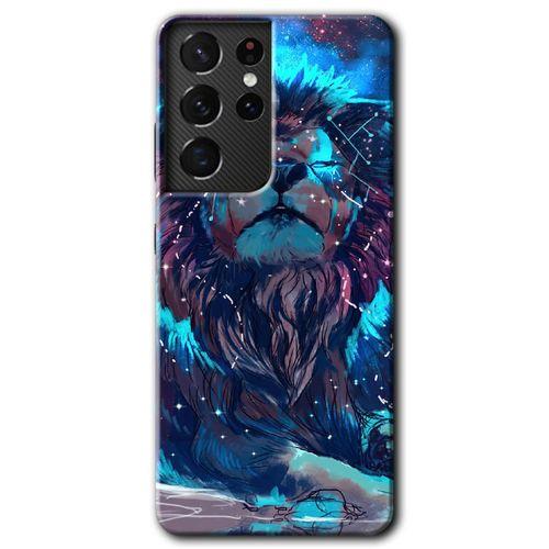 MRCİLETİSİM Samsung Galaxy S21 Ultra Kılıf HD Desen Baskılı Arka Kapak + Temperli Cam - Neon Aslan