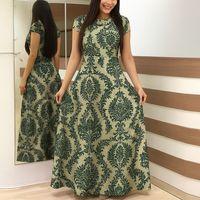 Kadın Kısa Kollu Bisiklet Yaka Puantiyeli Maksi örme Krep Elbise