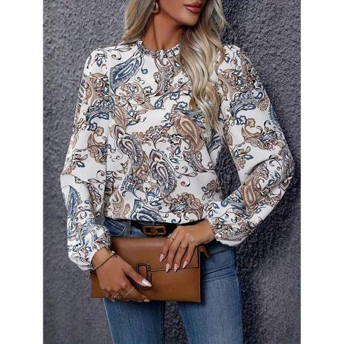 Pilelistore Kadın Uzun Kollu Yarı Balıkçı Yaka Desenli Süprem Bluz