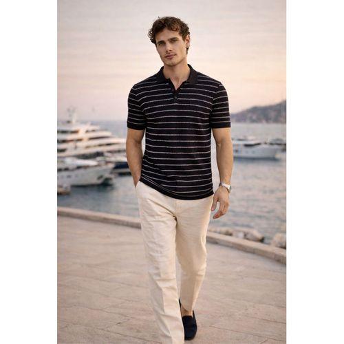 Nordic Desenli Örme Kumaş Viskon Erkek T-Shirt - Siyah