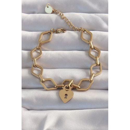 316L Çelik Gold Renk Kalp Model Zincir Bileklik - TJ-BB6228