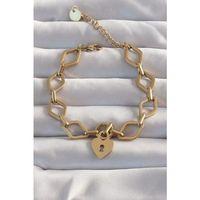 316L Çelik Gold Renk Kalp Model Zincir Bileklik - TJ-BB6228