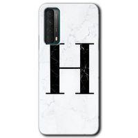 Huawei P Smart 2021 Kılıf HD Desen Baskılı Arka Kapak - Beyaz Mermer Desenli H Harfi