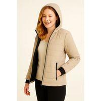 Şişme Kapüşonlu Fermuarlı Mont Su Itici Kapitone Astarlı Kumaş Cepli Kışlık Rahat Kalıp - Bej