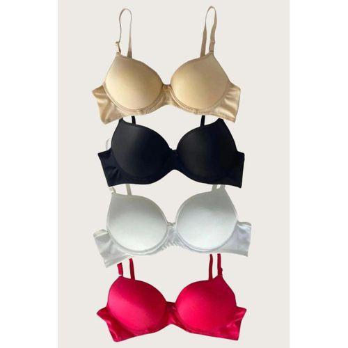 Siyah-beyaz-kırmızı-ten 4'lü Dolgulu Push Up Micro Balenli Günlük Tek Destekli Sütyen