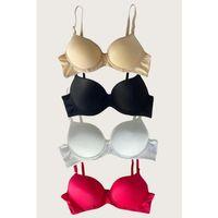 Siyah-beyaz-kırmızı-ten 4'lü Dolgulu Push Up Micro Balenli Günlük Tek Destekli Sütyen