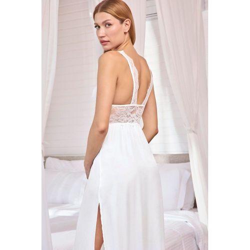 Göğüs Ve Sırt Dekolteli Dantelli Ve Yırtmaçlı Saten Gecelik