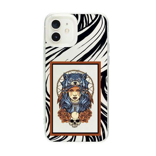 iPhone 12 Warrior Woman Premium Şeffaf Silikon Kılıf Beyaz Baskılı