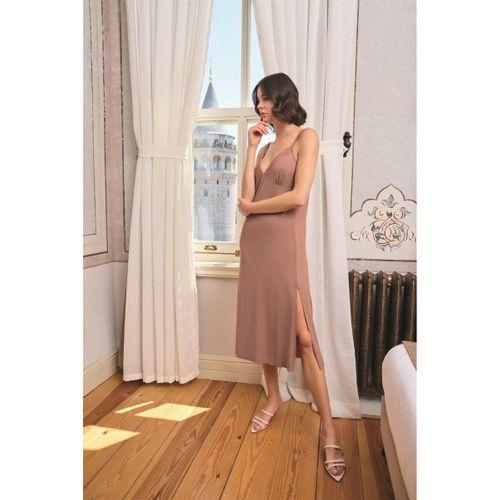 Yaprak Desenli Yırtmaçlı Dantelli Ve Dekolteli Sabahlık Takımı