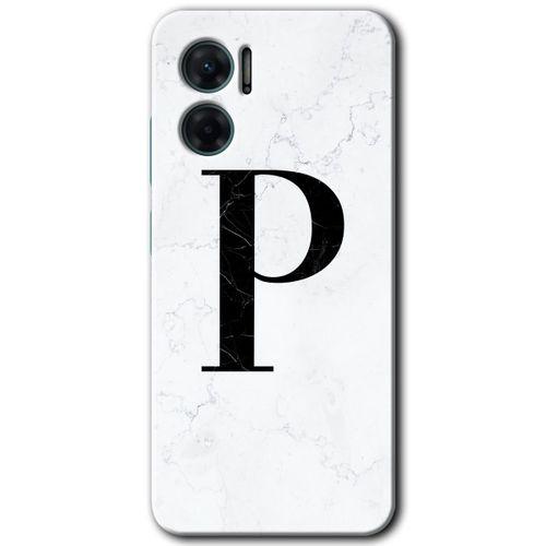Xiaomi Redmi 10 5G HD Baskılı Kılıf + 9D Tam Ekran Koruyucu - Beyaz Mermer Desenli P Harfi